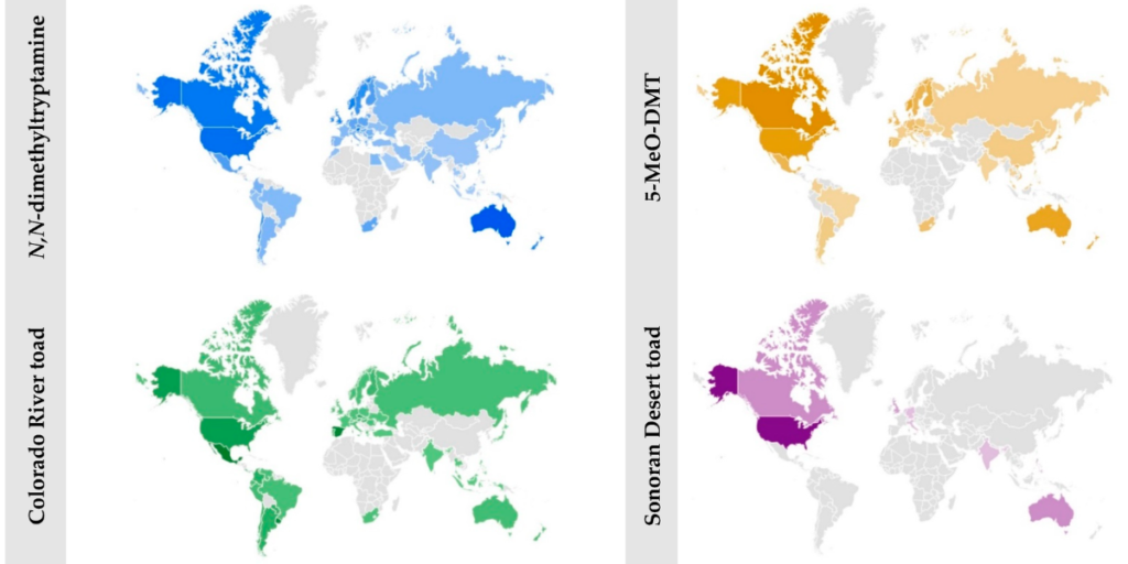 Legal status of DMT vs 5 MeO DMT in different parts of the world